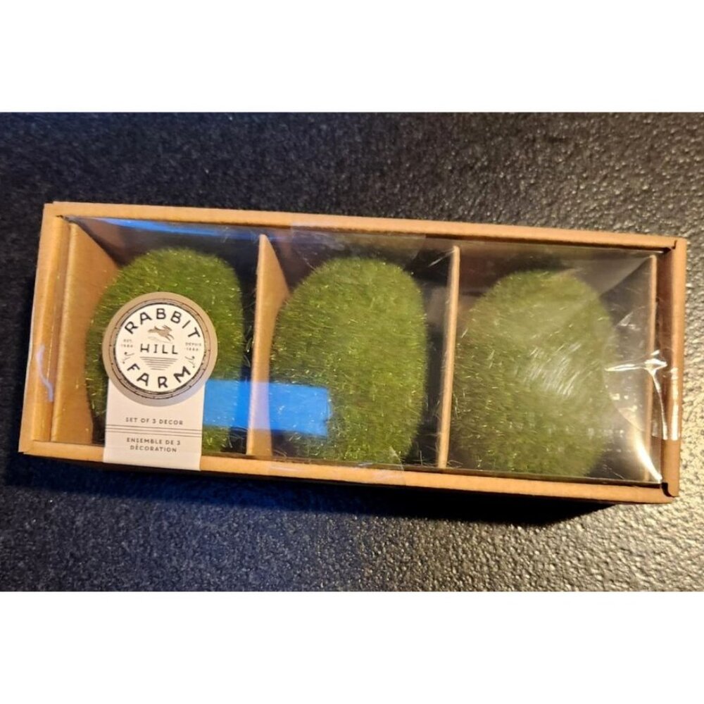 NIB SET 3 RABBIT HILL FARM FAUX GREEN GRASS/MOSS EASTER EGGS